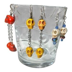 Yellow Skull Dangle Earrings